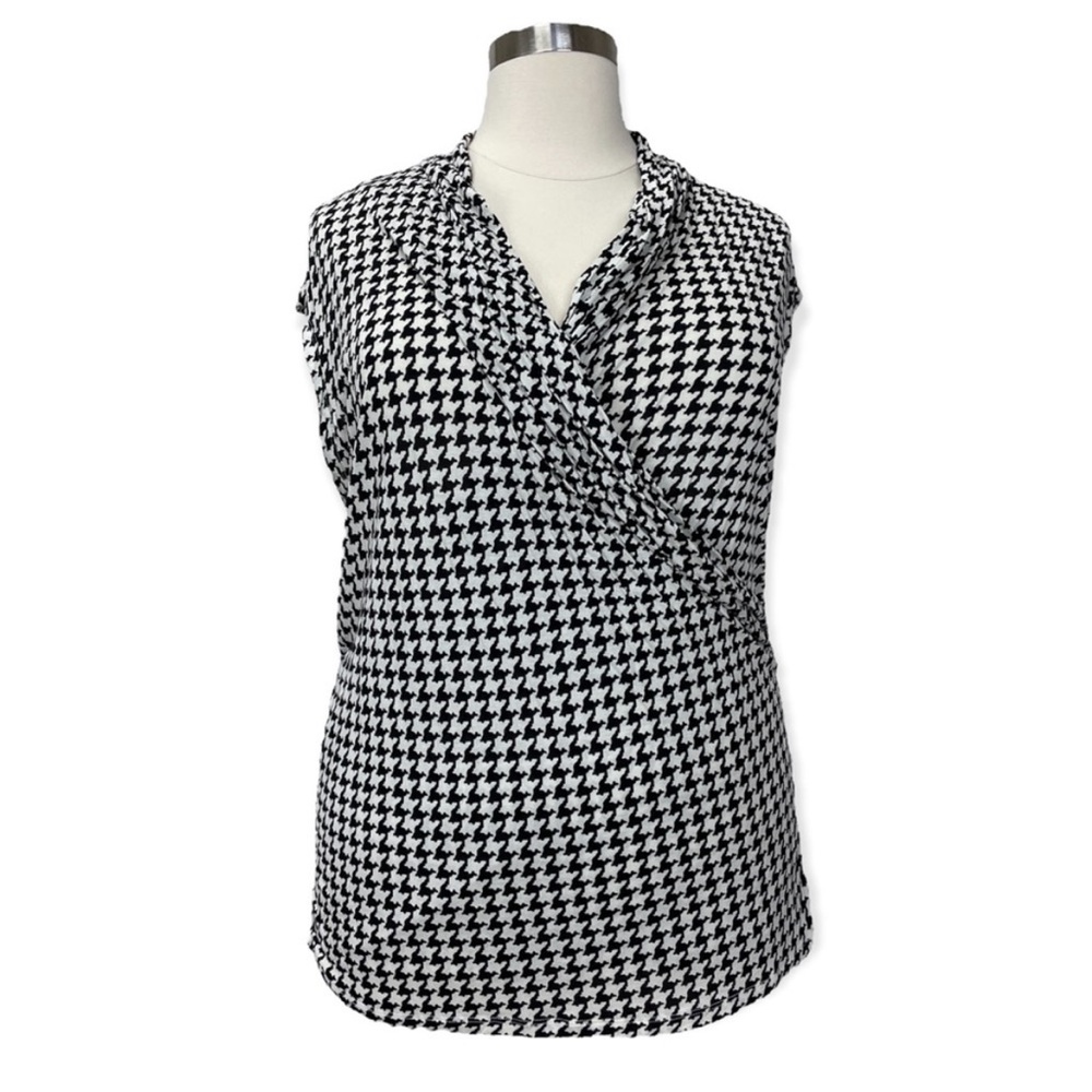 Lauren Ralph Lauren Black and White Houndstooth Faux Wrap Blouse Size 2X